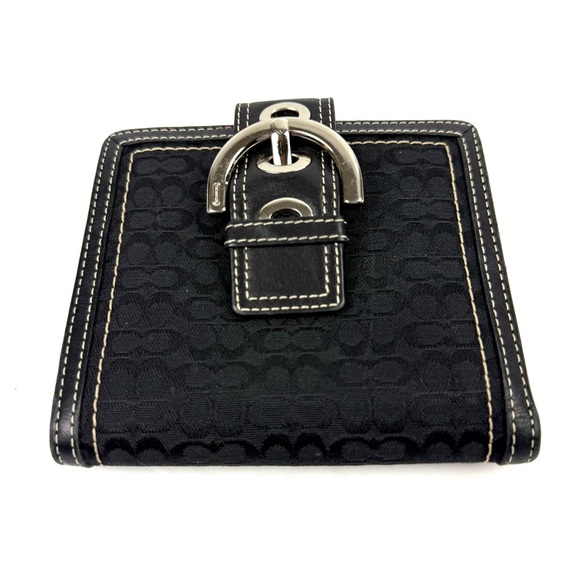Coach Signature Soho Buckle Wallet Black Canvas Leather Bifold Organizer Clutch - Picture 3 of 12